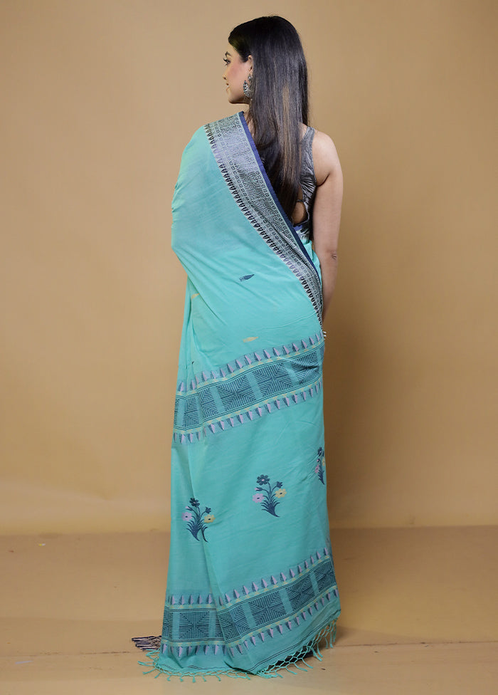 Green Cotton Saree With Blouse Piece