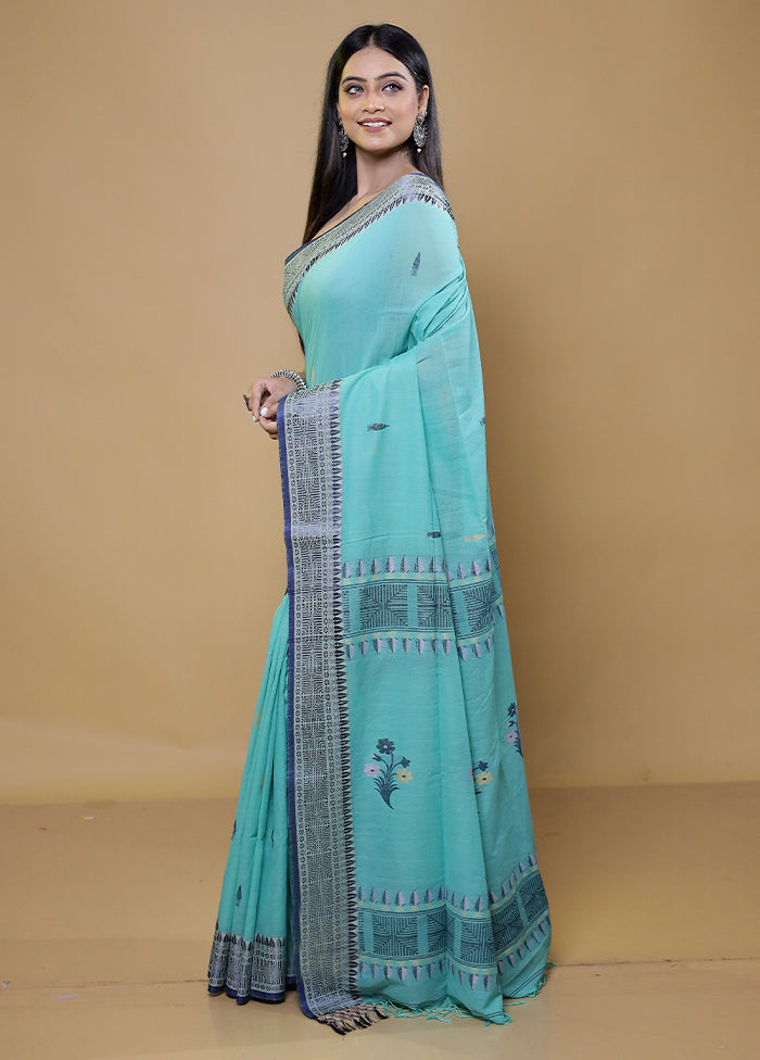 Green Cotton Saree With Blouse Piece