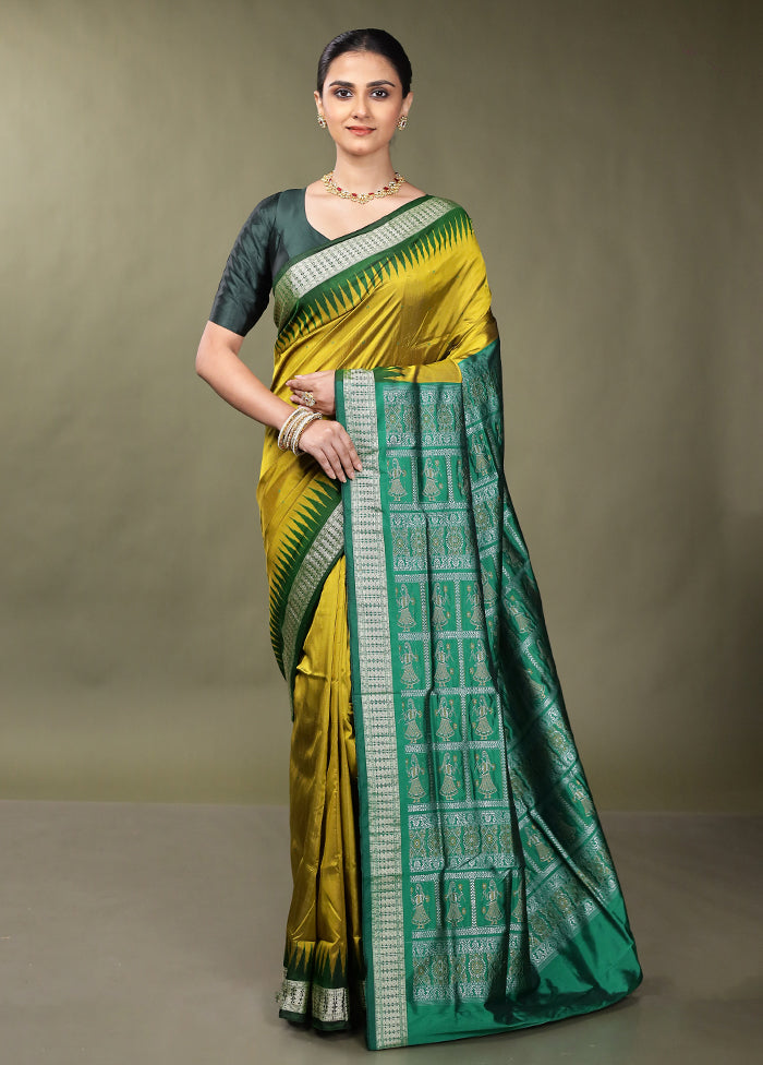 Green Handloom Bomkai Pure Silk Saree With Blouse Piece