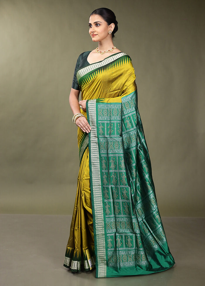 Green Handloom Bomkai Pure Silk Saree With Blouse Piece