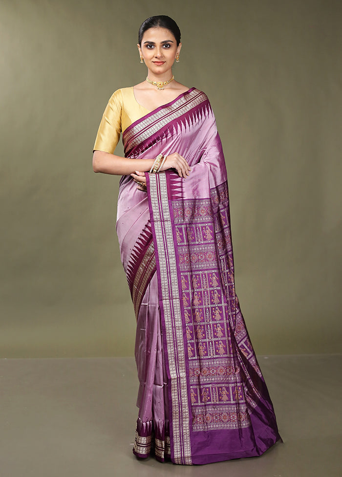 Purple Handloom Bomkai Pure Silk Saree With Blouse Piece