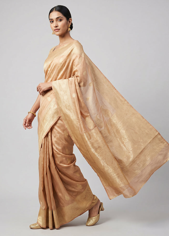 Cream Handloom Tissue Pure Silk Saree With Blouse Piece