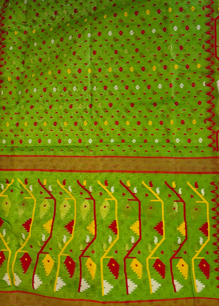 Green Jamdani Cotton Saree Without Blouse Piece