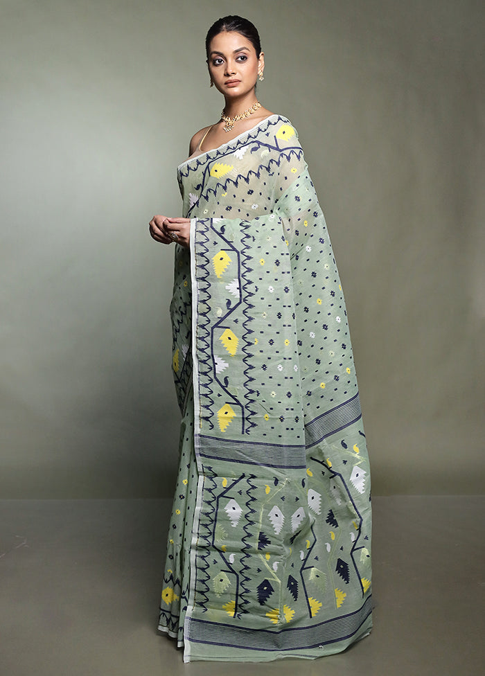 Green Tant Jamdani Saree Without Blouse Piece