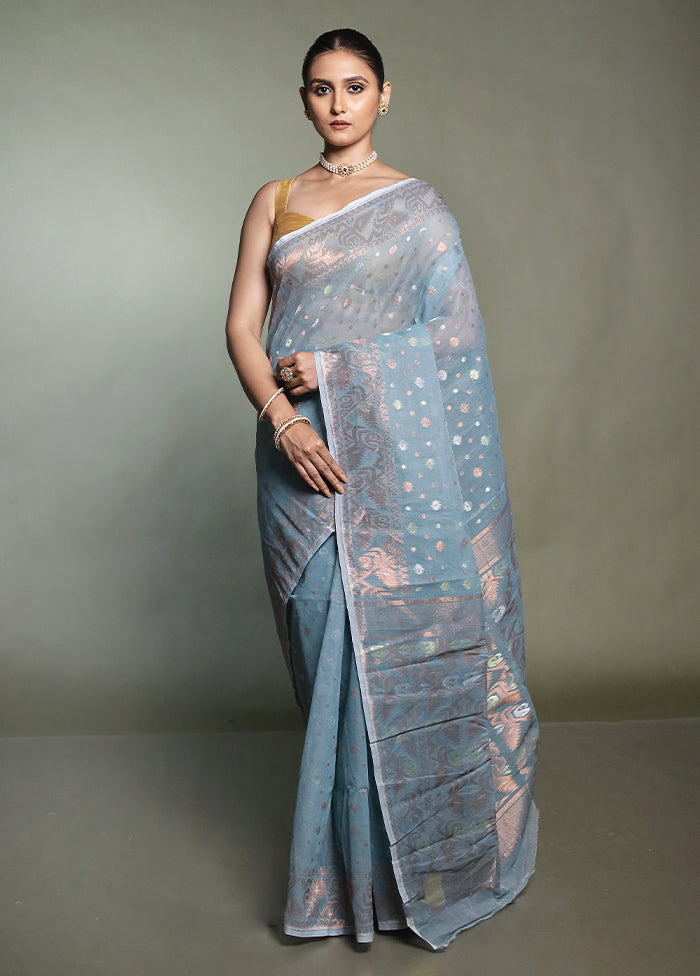 Green Tant Jamdani Saree Without Blouse Piece