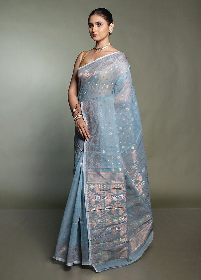 Green Tant Jamdani Saree Without Blouse Piece