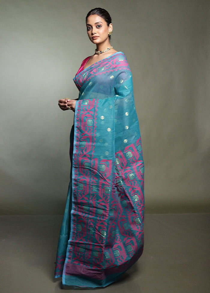 Green Tant Jamdani Saree Without Blouse Piece