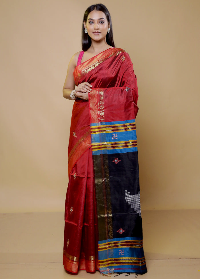 Red Kalakshetra Kalakshetra Silk Saree With Blouse Piece