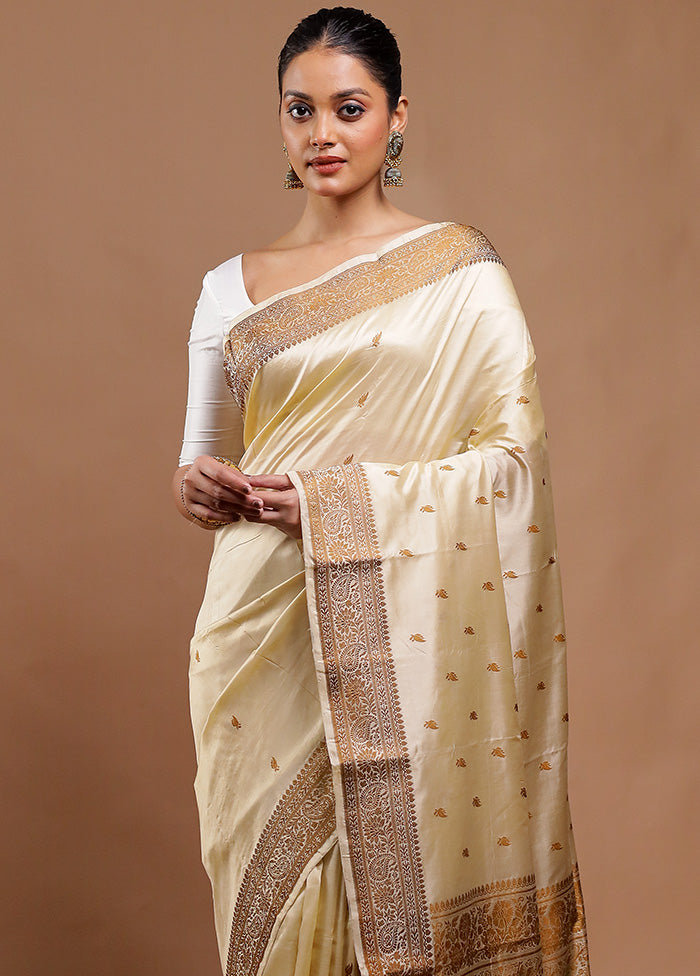 Cream Handloom Katan Pure Silk Saree With Blouse Piece