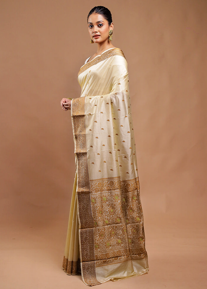 Cream Handloom Katan Pure Silk Saree With Blouse Piece