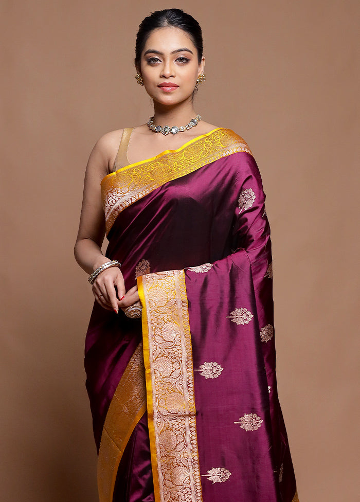 Purple Handloom Katan Pure Silk Saree With Blouse Piece