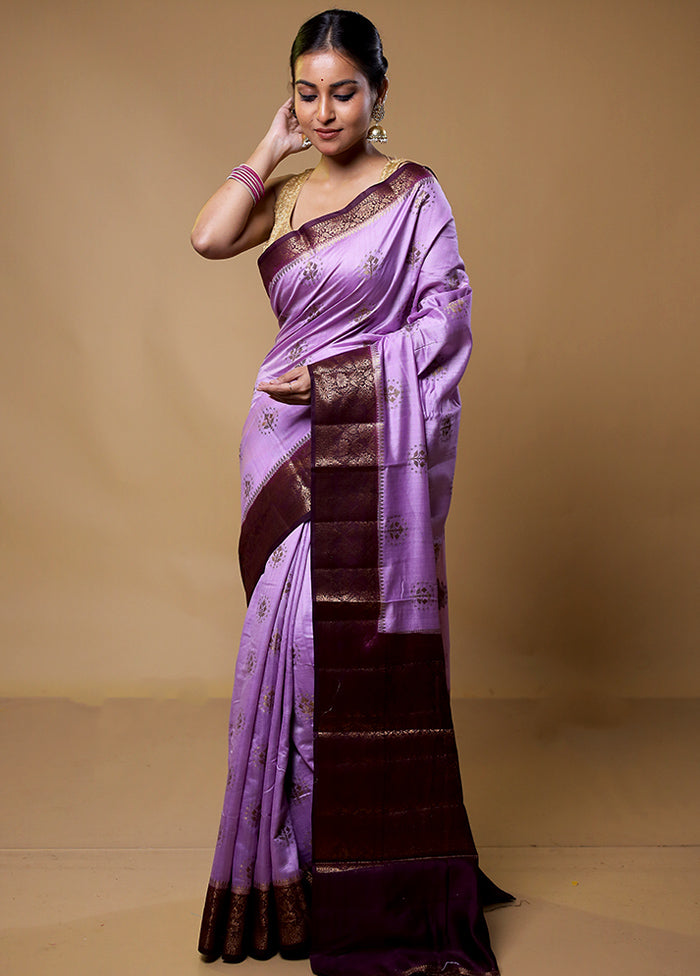 Purple Handloom Dupion Silk Saree With Blouse Piece