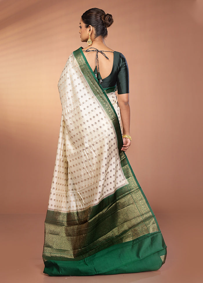White Handloom Dupion Pure Silk Saree With Blouse Piece