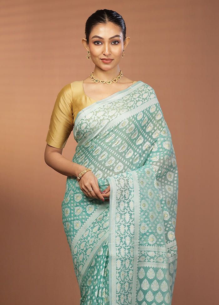 Green Kora Silk Saree With Blouse Piece