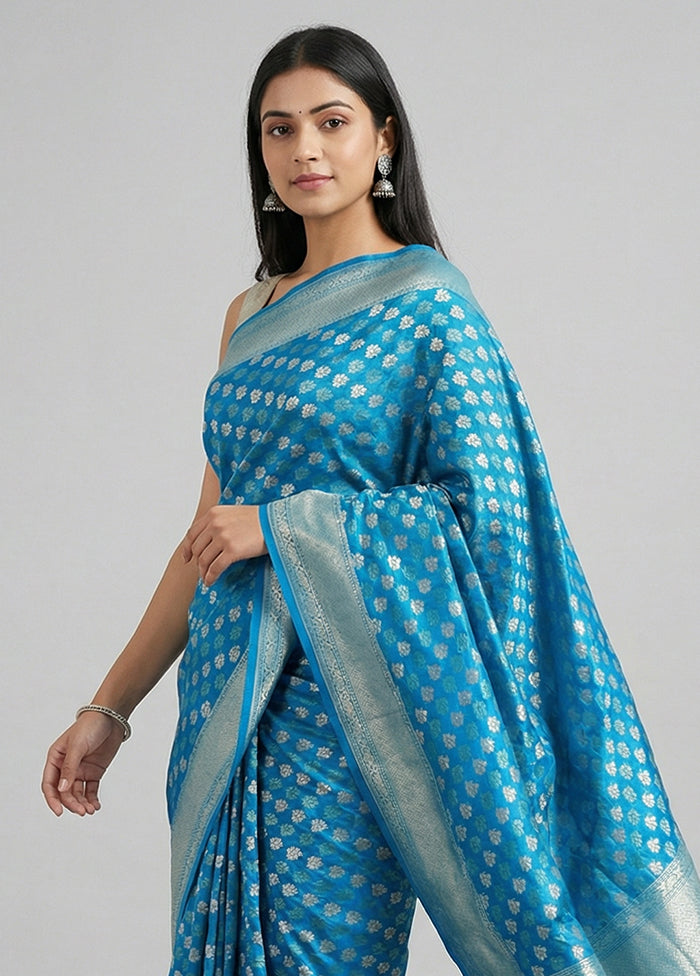 Blue Kora Silk Saree With Blouse Piece