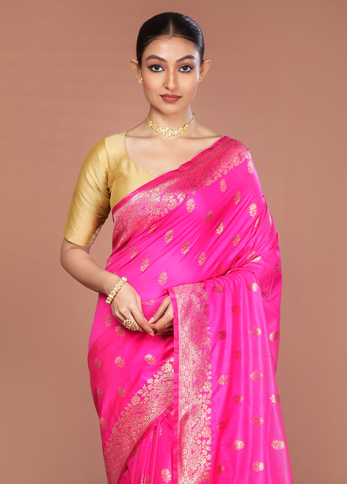 Pink Katan Silk Saree With Blouse Piece