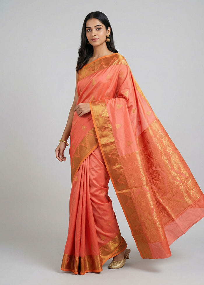 Orange Kanjivaram Silk Saree With Blouse Piece