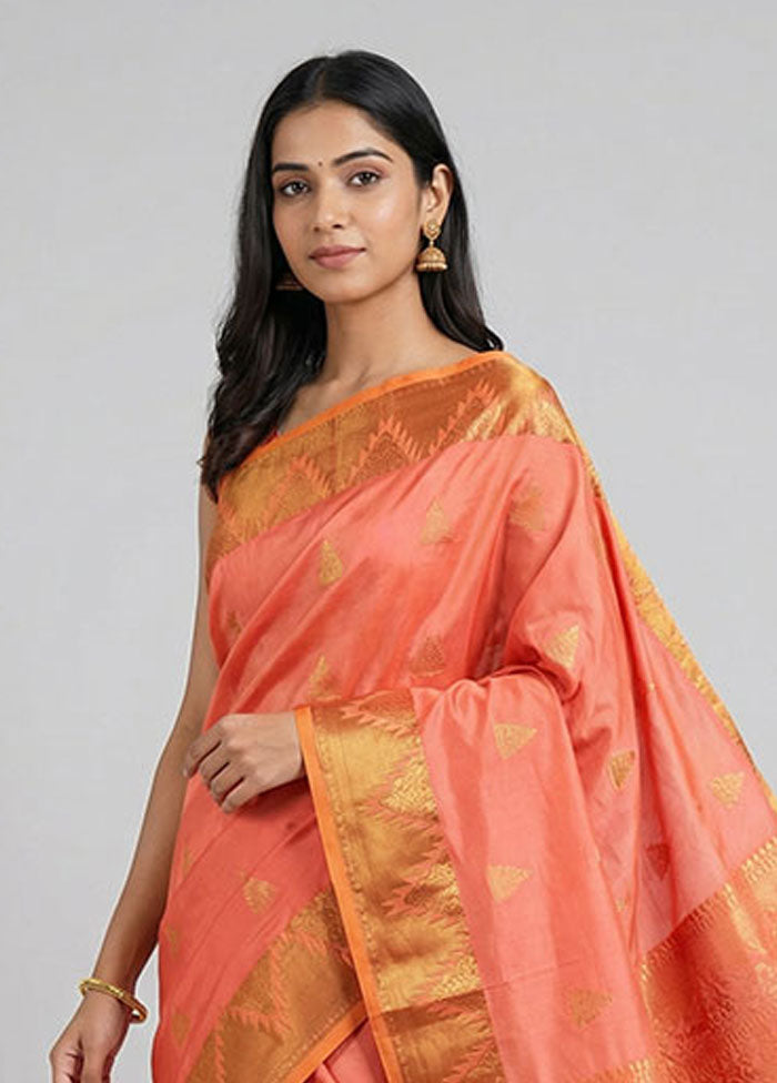 Orange Kanjivaram Silk Saree With Blouse Piece