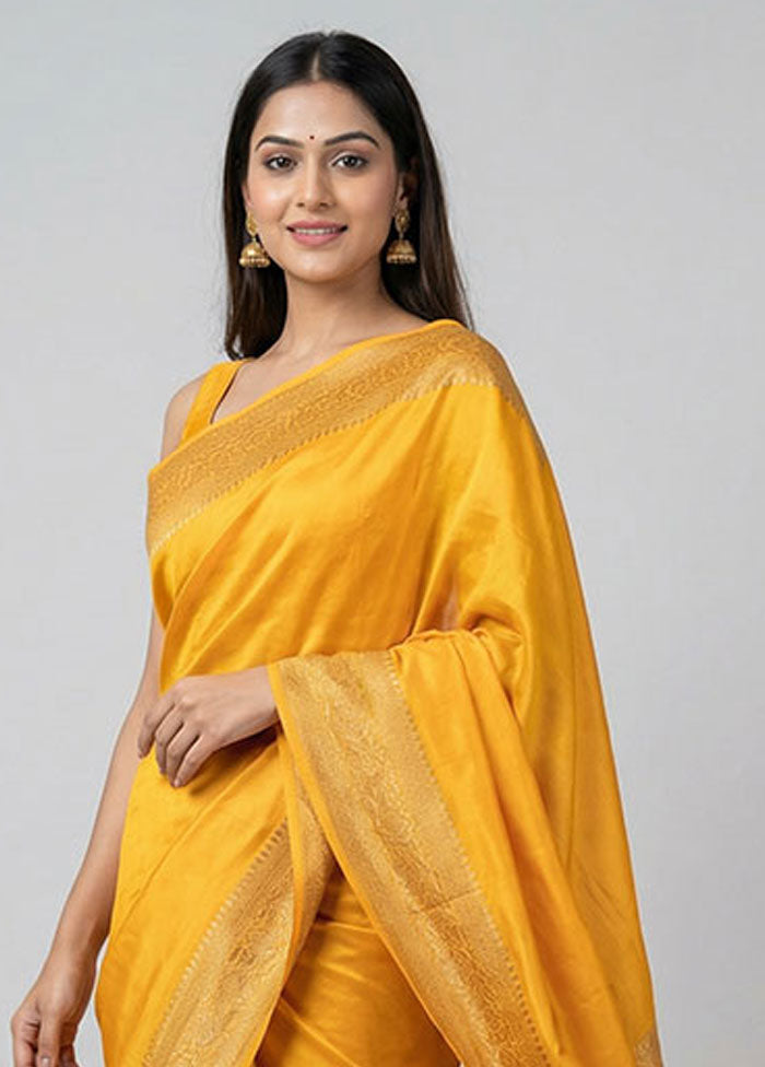 Yellow Georgette Saree With Blouse Piece