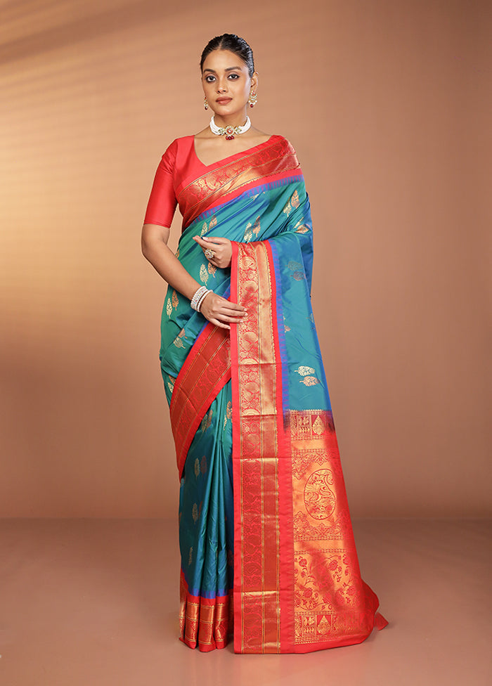 Blue Kanjivaram Silk Saree With Blouse Piece