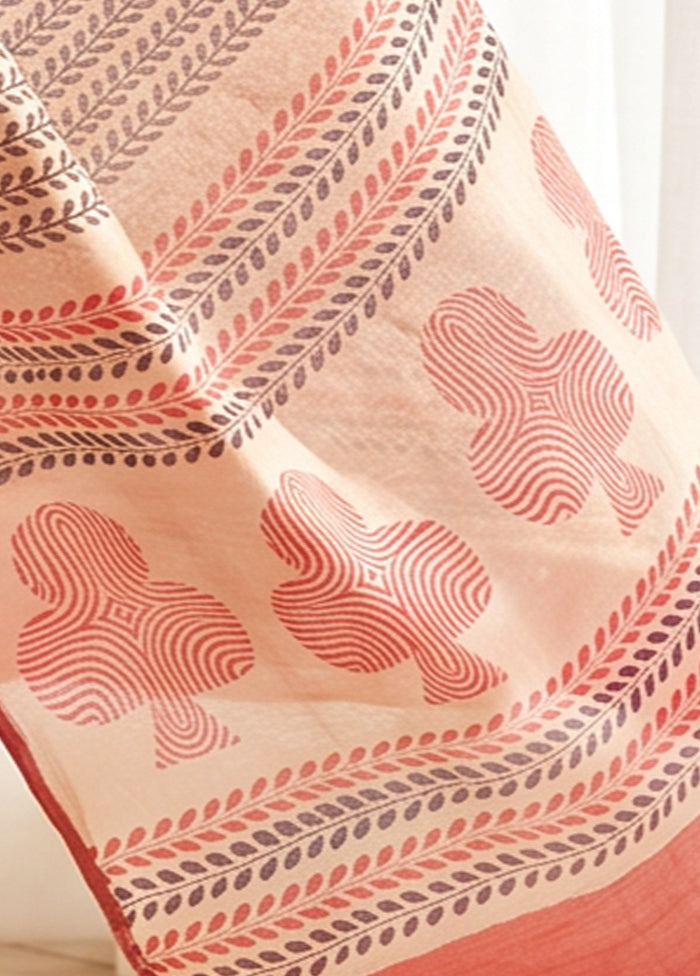 Red Printed Pure Silk Saree Without Blouse Piece