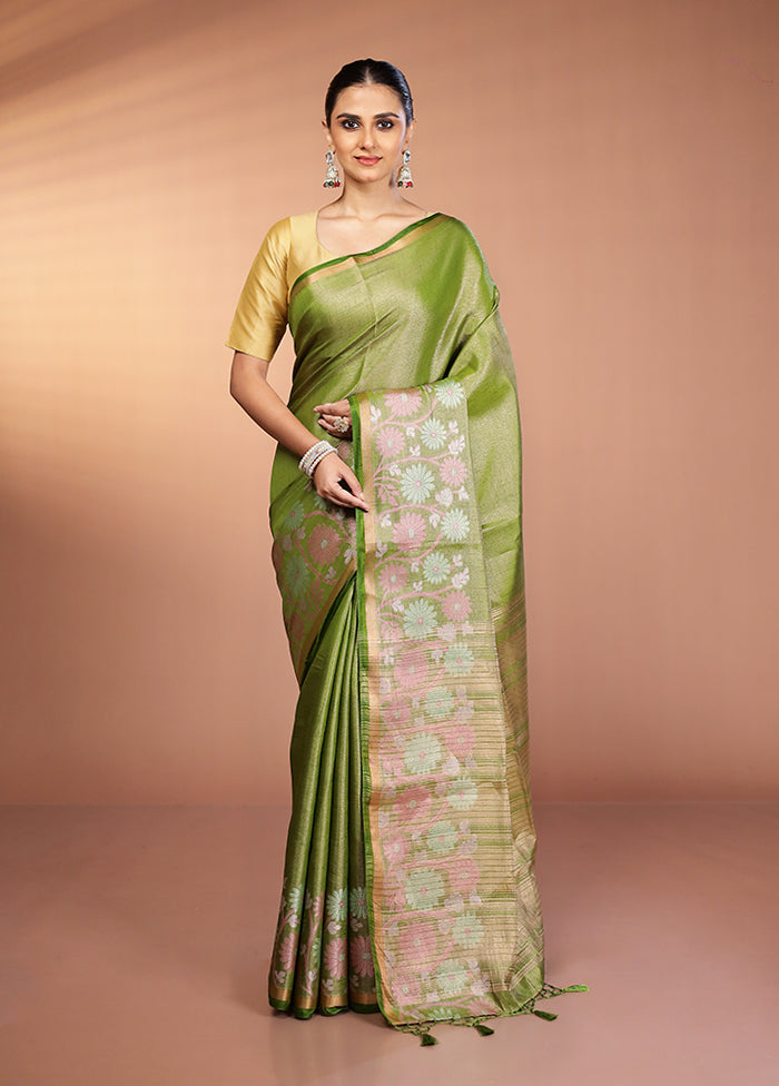 Green Tissue Silk Saree With Blouse Piece