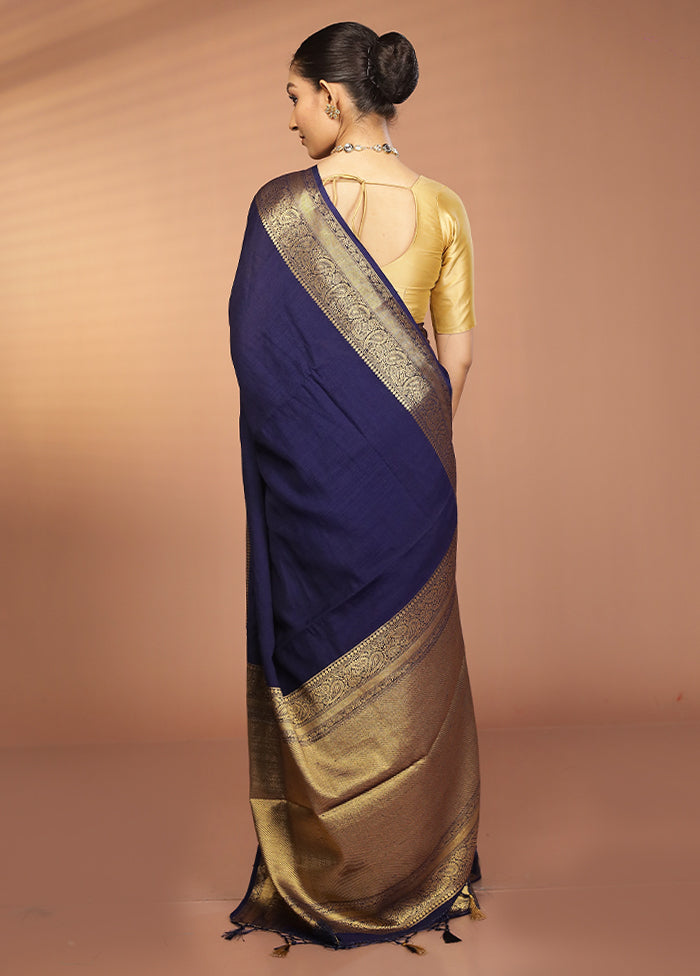 Blue Dupion Silk Saree With Blouse Piece