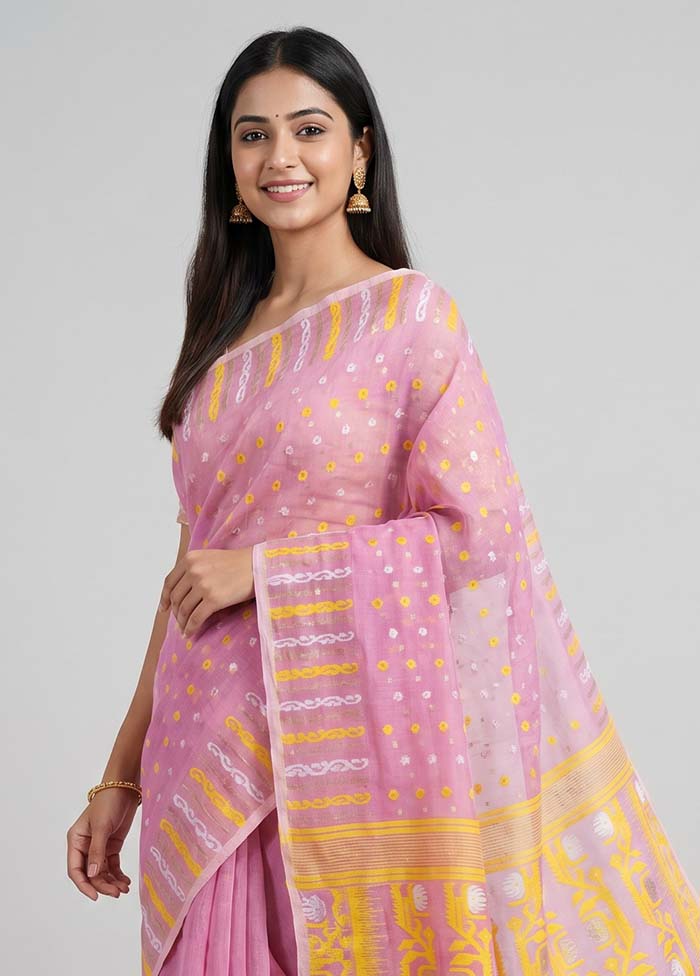 Purple Jamdani Cotton Saree Without Blouse Piece