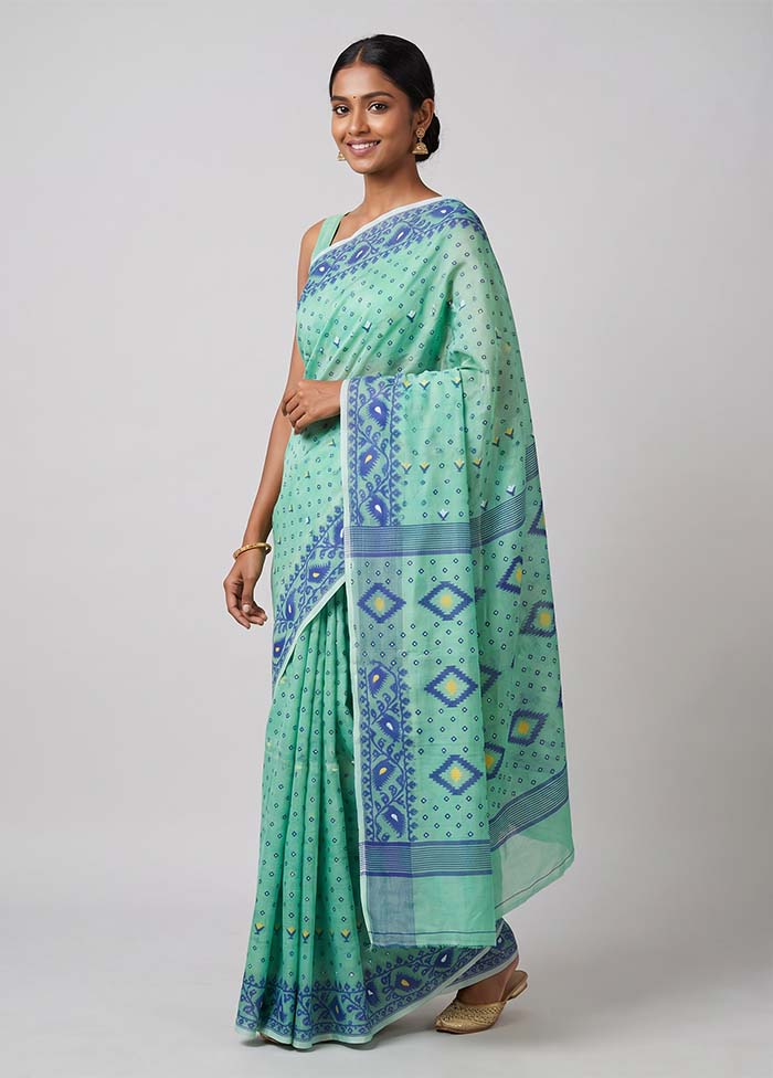Green Jamdani Cotton Saree Without Blouse Piece