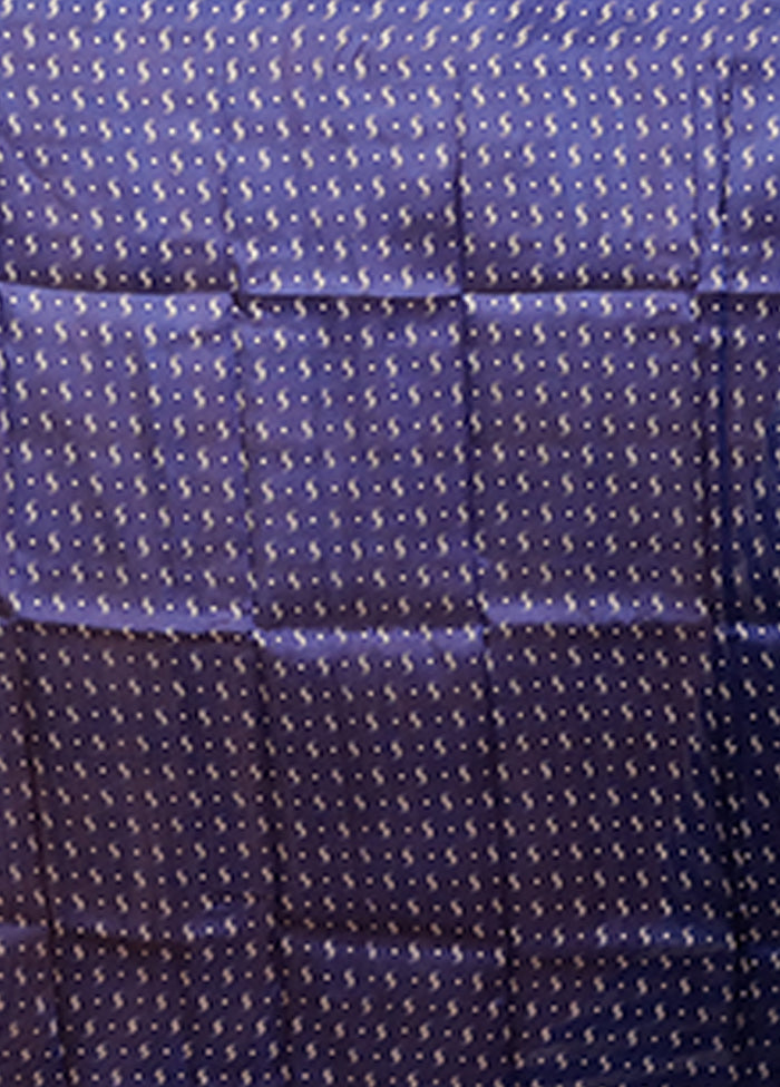 Blue Printed Pure Silk Saree Without Blouse Piece
