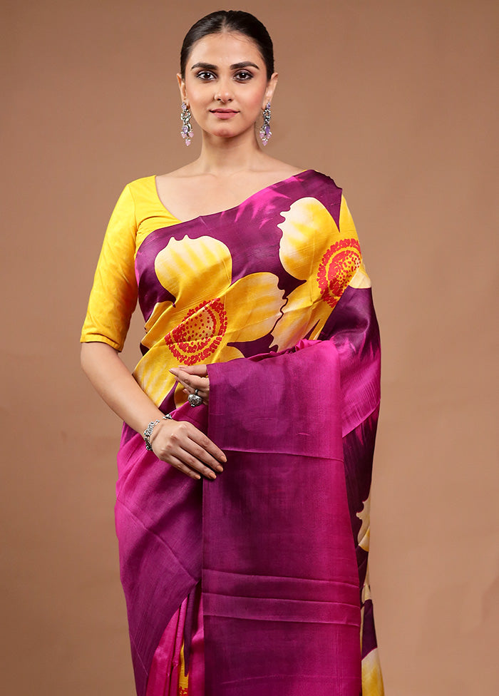 Pink Printed Silk Saree With Blouse Piece