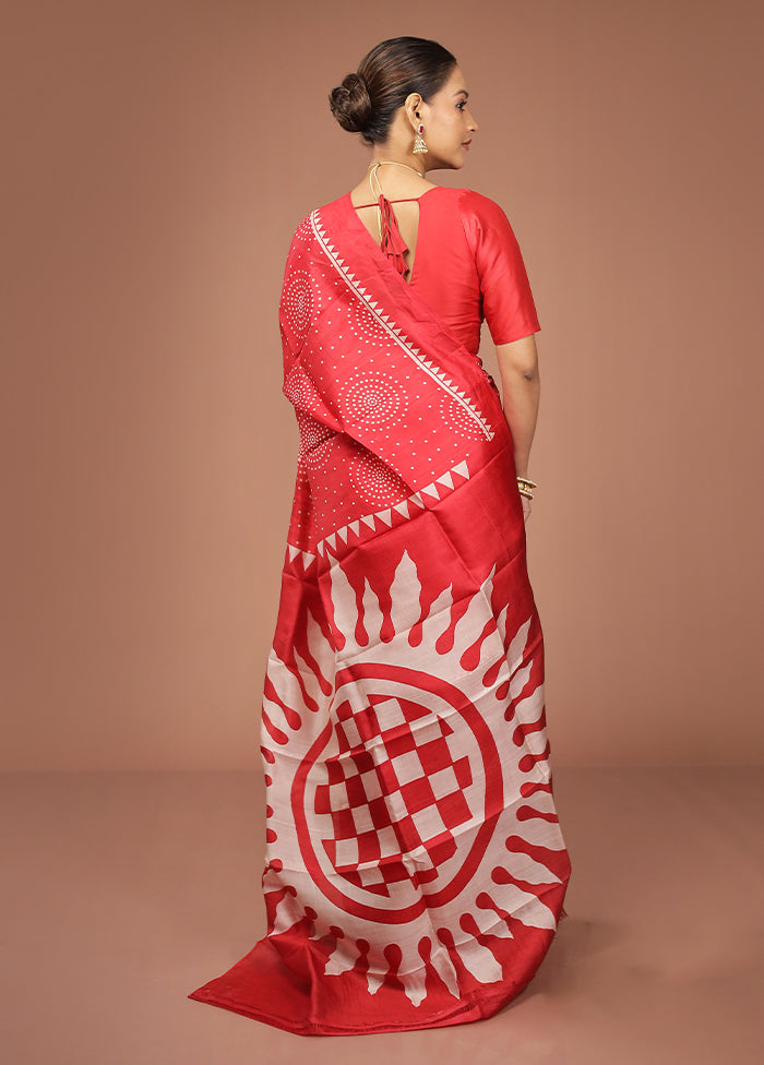Red Printed Pure Silk Saree Without Blouse Piece