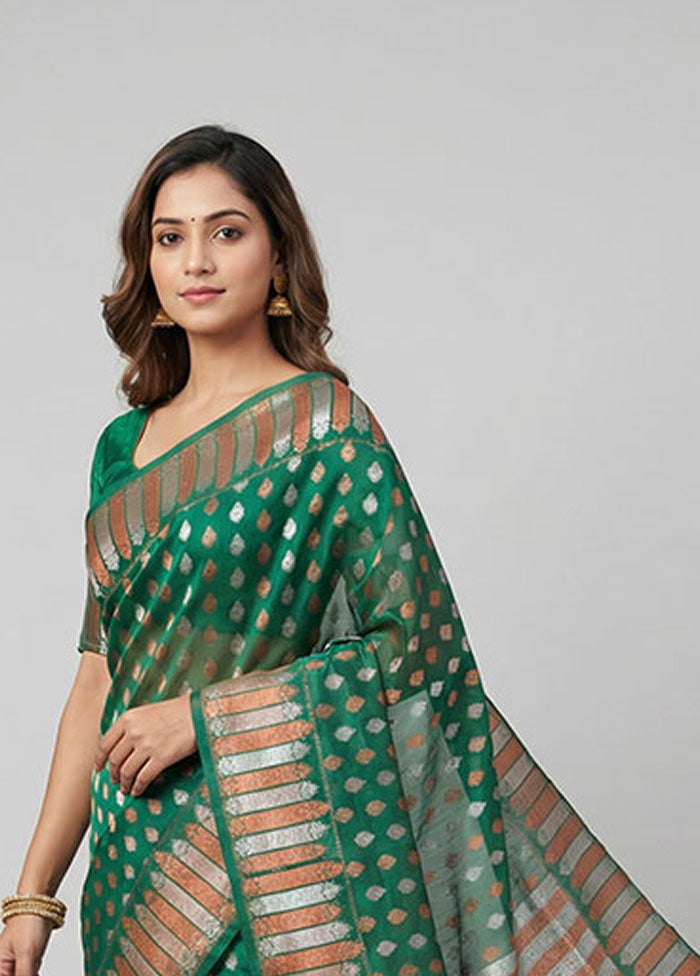Green Organza Saree With Blouse Piece