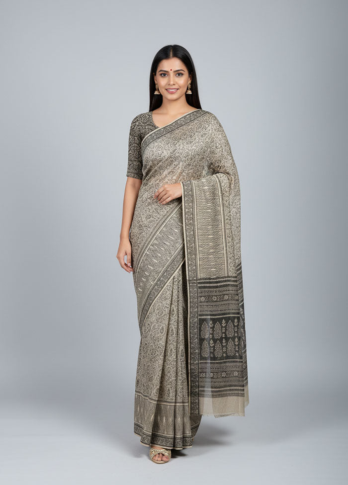 Cream Cotton Saree With Blouse Piece