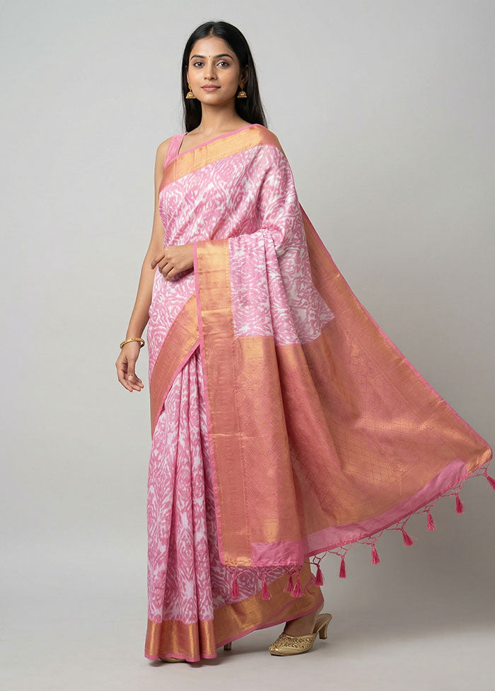 Pink Dupion Silk Saree With Blouse Piece
