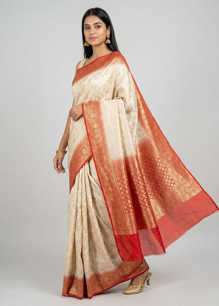 Cream Georgette Saree With Blouse Piece