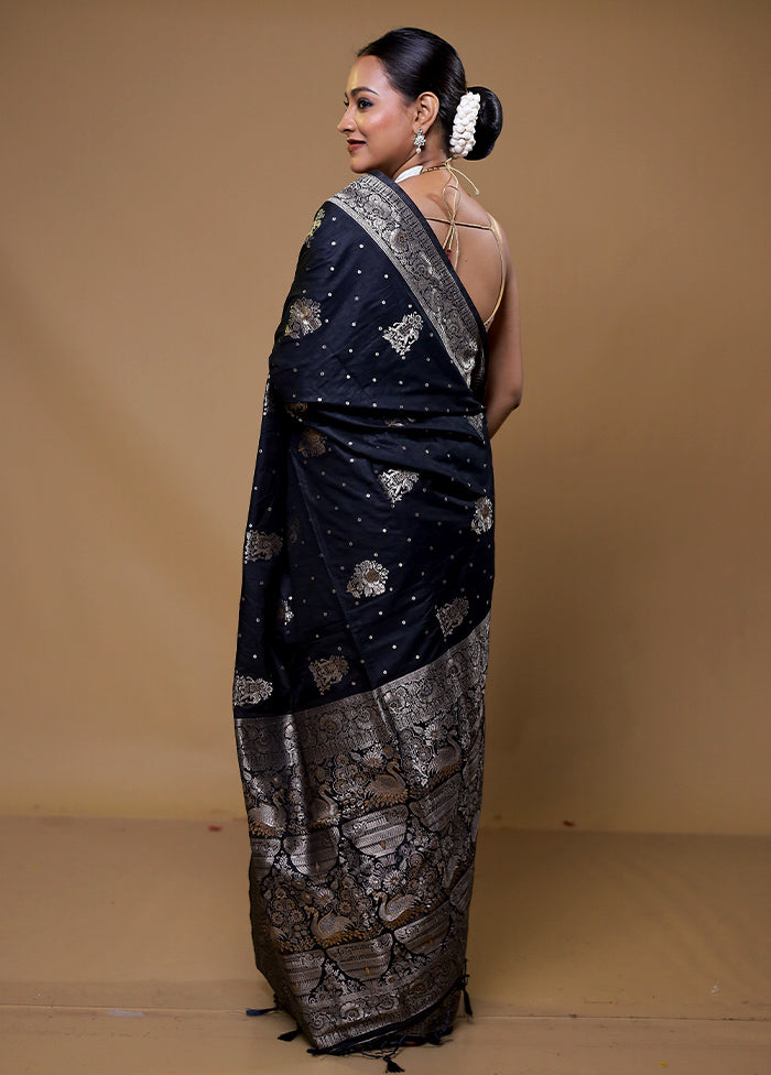 Black Dupion Silk Saree With Blouse Piece