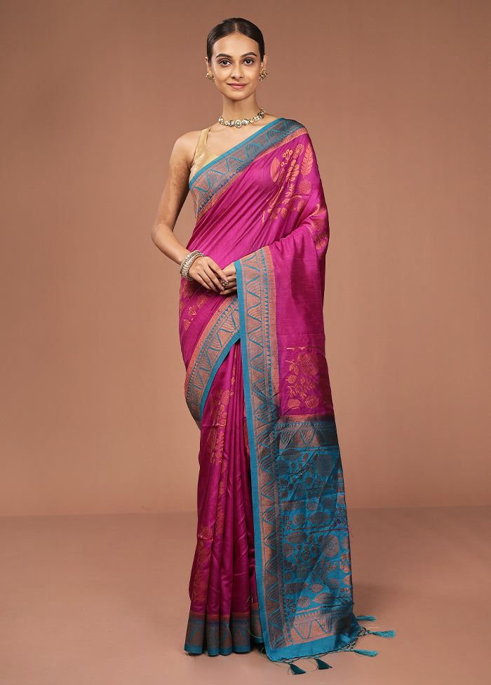 Purple Dupion Silk Saree With Blouse Piece