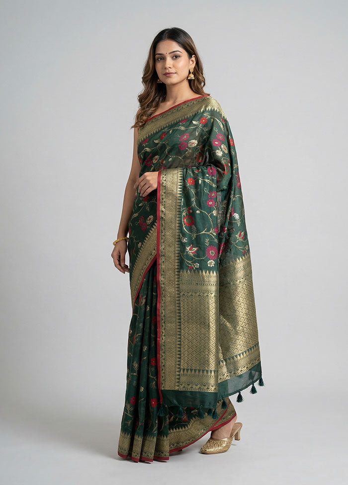 Green Tissue Silk Saree With Blouse Piece