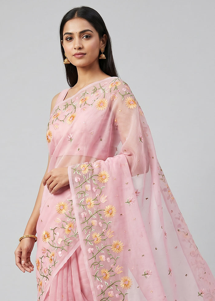 Pink Organza Saree With Blouse Piece