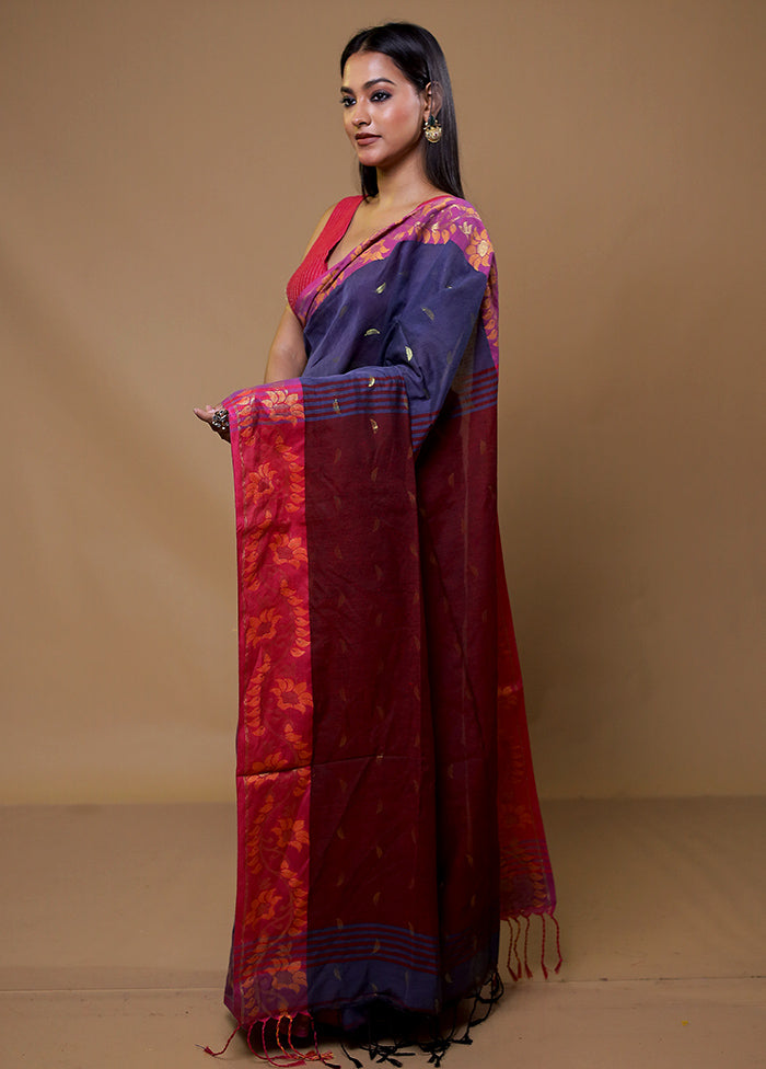 Blue Cotton Saree With Blouse Piece