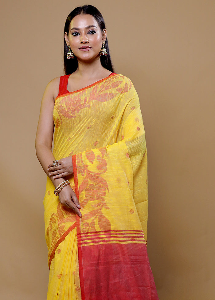 Yellow Cotton Saree With Blouse Piece
