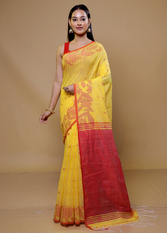 Yellow Cotton Saree With Blouse Piece