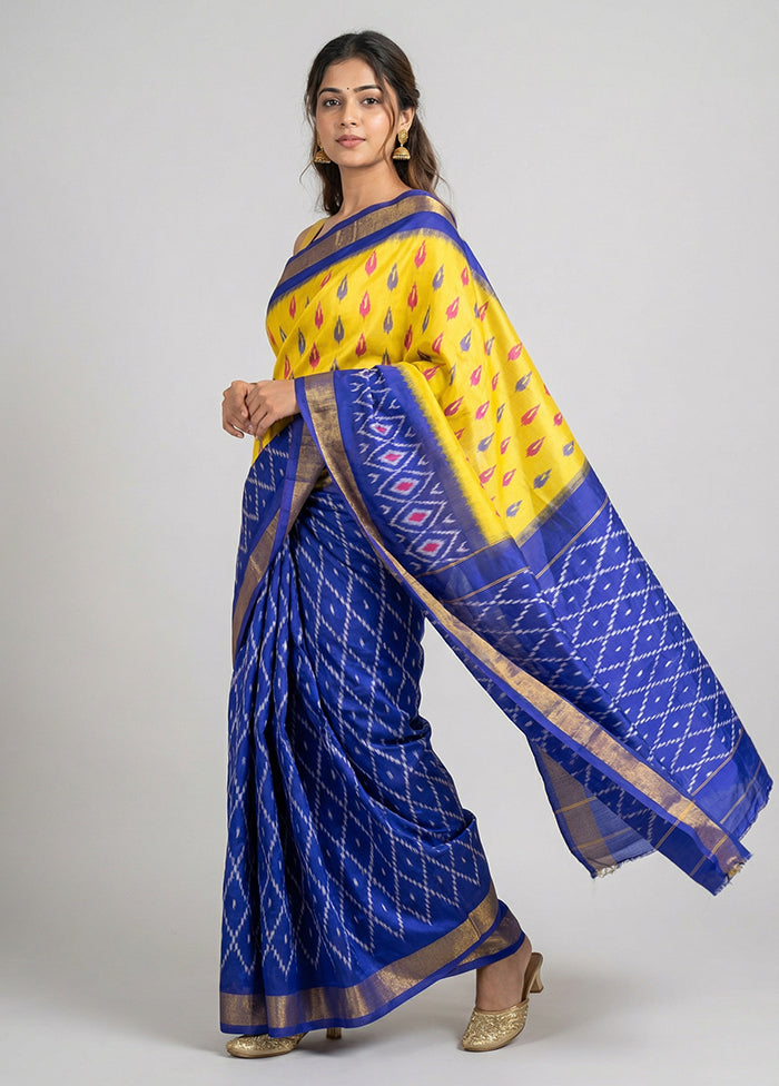 Yellow Handloom Ikkat Pure Silk Saree With Blouse Piece