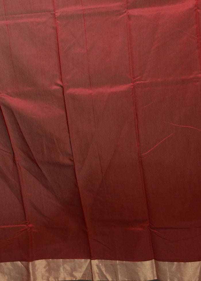 Red Chanderi Cotton Saree With Blouse Piece