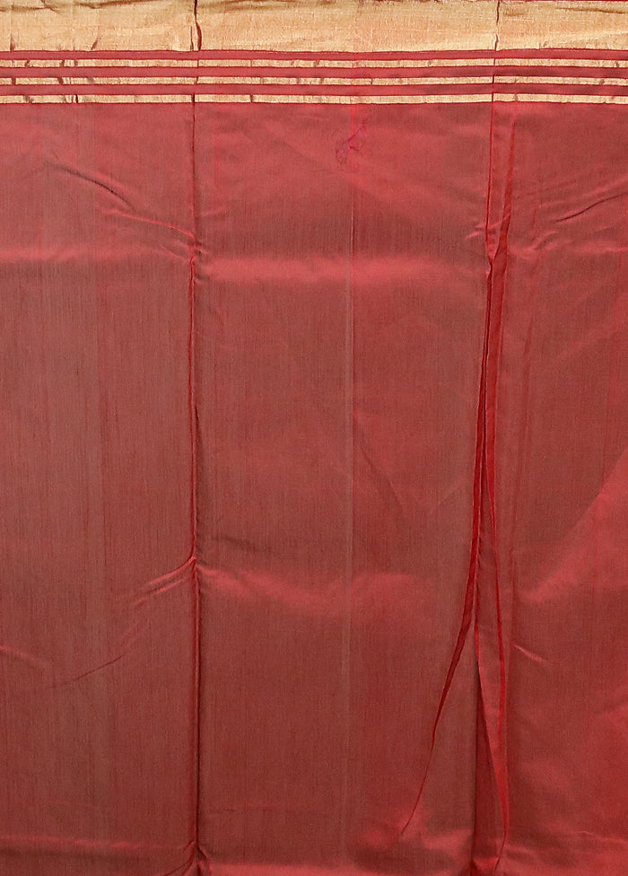 Red Handloom Chanderi Pure Cotton Saree With Blouse Piece