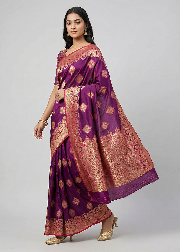 Purple Dupion Silk Saree With Blouse Piece