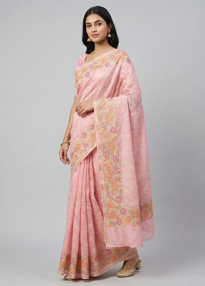 Pink Organza Saree With Blouse Piece