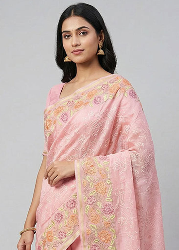 Pink Organza Saree With Blouse Piece