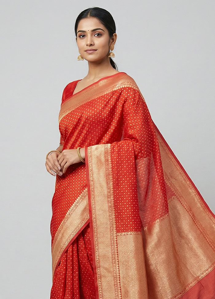Red Kora Silk Saree With Blouse Piece